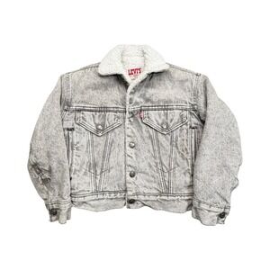 Levi's Denim Jacket Kids S Gray Acid Wash Sherpa Lined Trucker Vintage‎ 80s USA
